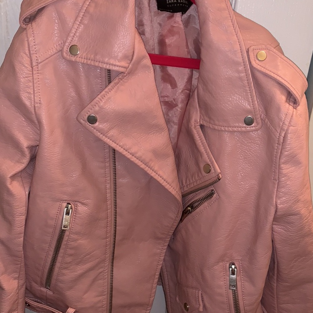 A pink Zara leather jacket